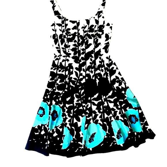 Nine West Fit & Flair Dress Size 4 White Black Blue Floral Orchid - Picture 2 of 10